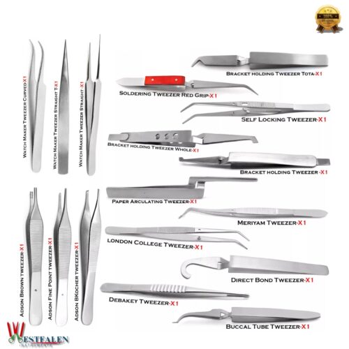 Dental Medical Cotton & Dressing Soft Tissue Surgical Forceps Pliers Tweezers – 18 Pcs CE Certified Set