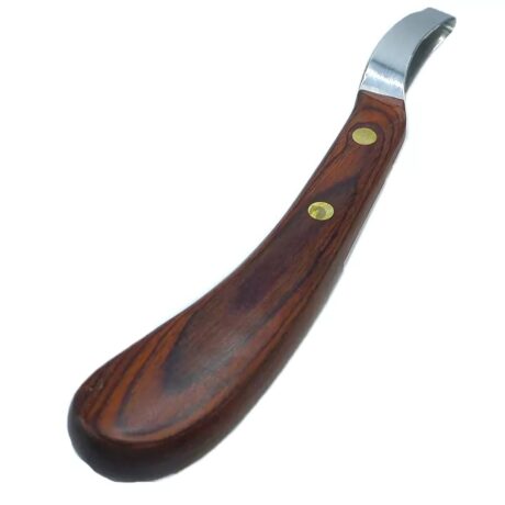 Loop blade hoof knife with stainless steel blade and polished wooden handle – WESTFALENINSTRUMENTE classic farrier tool for trimming horse hooves.