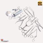 16-piece ENT examination and surgical instrument set made from stainless steel, displayed in secure packaging for professional medical use