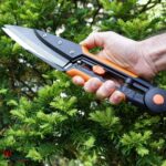 Westfaleninstrumente Grass and Topiary Shears with 6" Razor Sharp Spring Blades, Rubberized Grips, and Blade Safety Cap on White Background