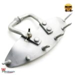 Metal calf nose ring with spikes designed to prevent milk sucking and assist in weaning young cattle, from Westfaleninstrumente