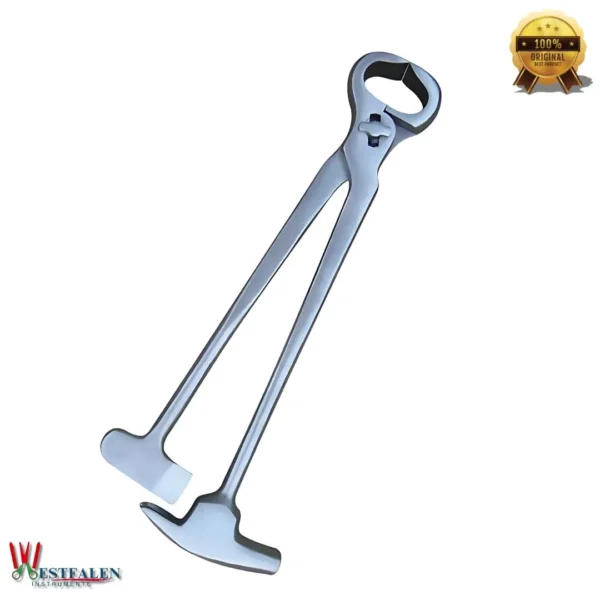 Hoof Nippers with Hammer and Chisel by WESTFALENINSTRUMENTE – Multi-functional 4-in-1 farrier tool (nipper, shoe puller, hammer, clinch cutter) for hoof and shoe repair on farms or in horse trailers.
