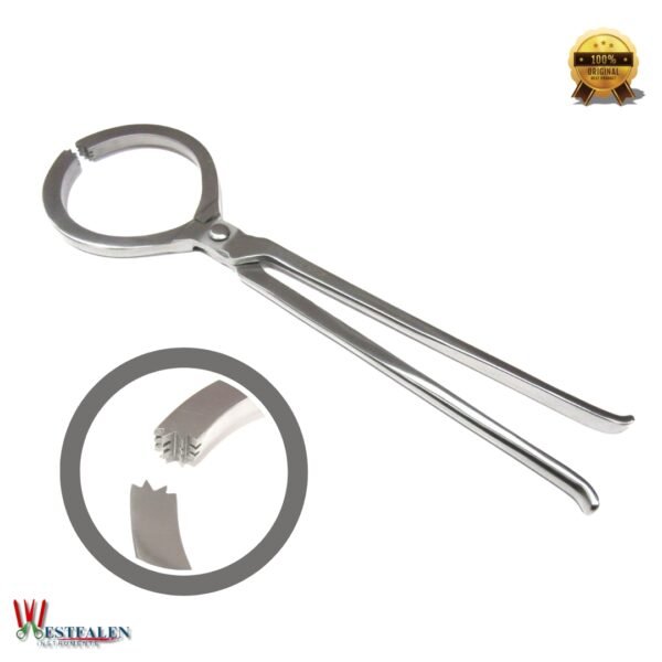 Extra Large Farrier Hoof Tester, 19-inch stainless steel diagnostic tool with max jaws by WestfalenInstrumente for equine hoof care.