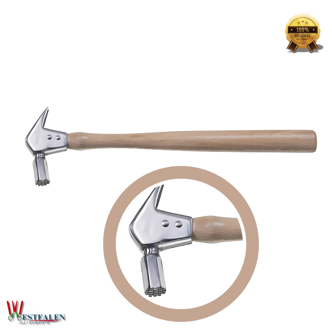 WestfalenInstrumente 12oz octagon driving hammer with claw design and slim handle for farrier and horseshoeing work.
