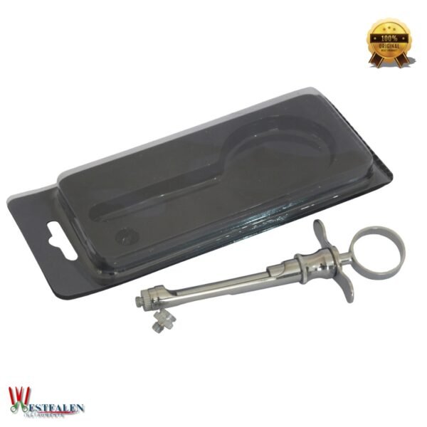 Westfaleninstrumente German Anesthetic Syringe Self-Aspirating 1.8CC made of stainless steel on white background