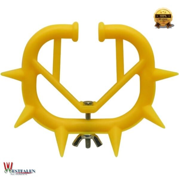 Yellow plastic calf weaner nose ring with spike design and wing nut for livestock weaning from Westfaleninstrumente