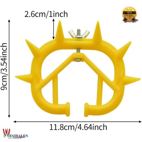 Yellow plastic calf weaner nose ring with spike design and wing nut for livestock weaning from Westfaleninstrumente