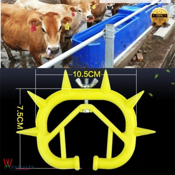 Yellow plastic calf weaner nose ring with spike design and wing nut for livestock weaning from Westfaleninstrumente