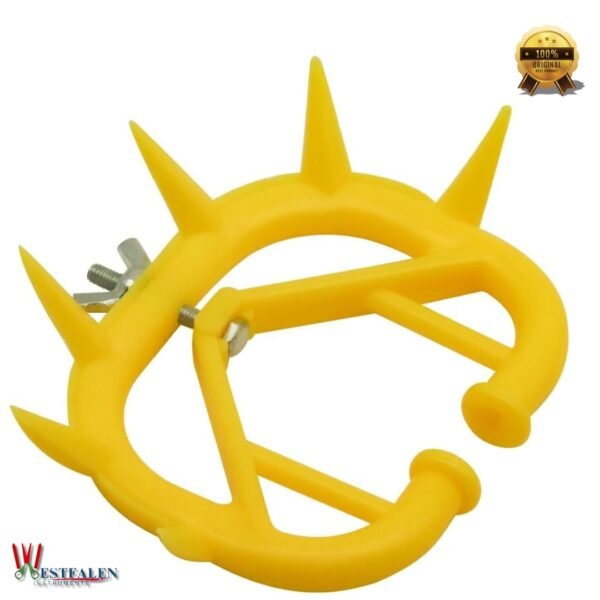 Yellow plastic calf weaner nose ring with spike design and wing nut for livestock weaning from Westfaleninstrumente