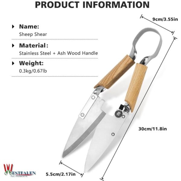Westfaleninstrumente 11.8” Single Bow Sheep Shears with Stainless Steel Blades and Ash Wood Handles on White Background