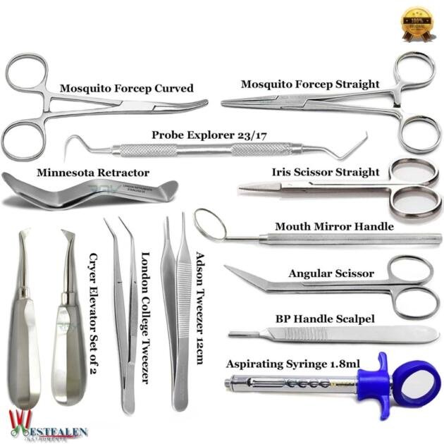 Dental Surgical Instruments Kit – 13 Pcs Implant & Oral Surgery Tooth Extraction Tool Set