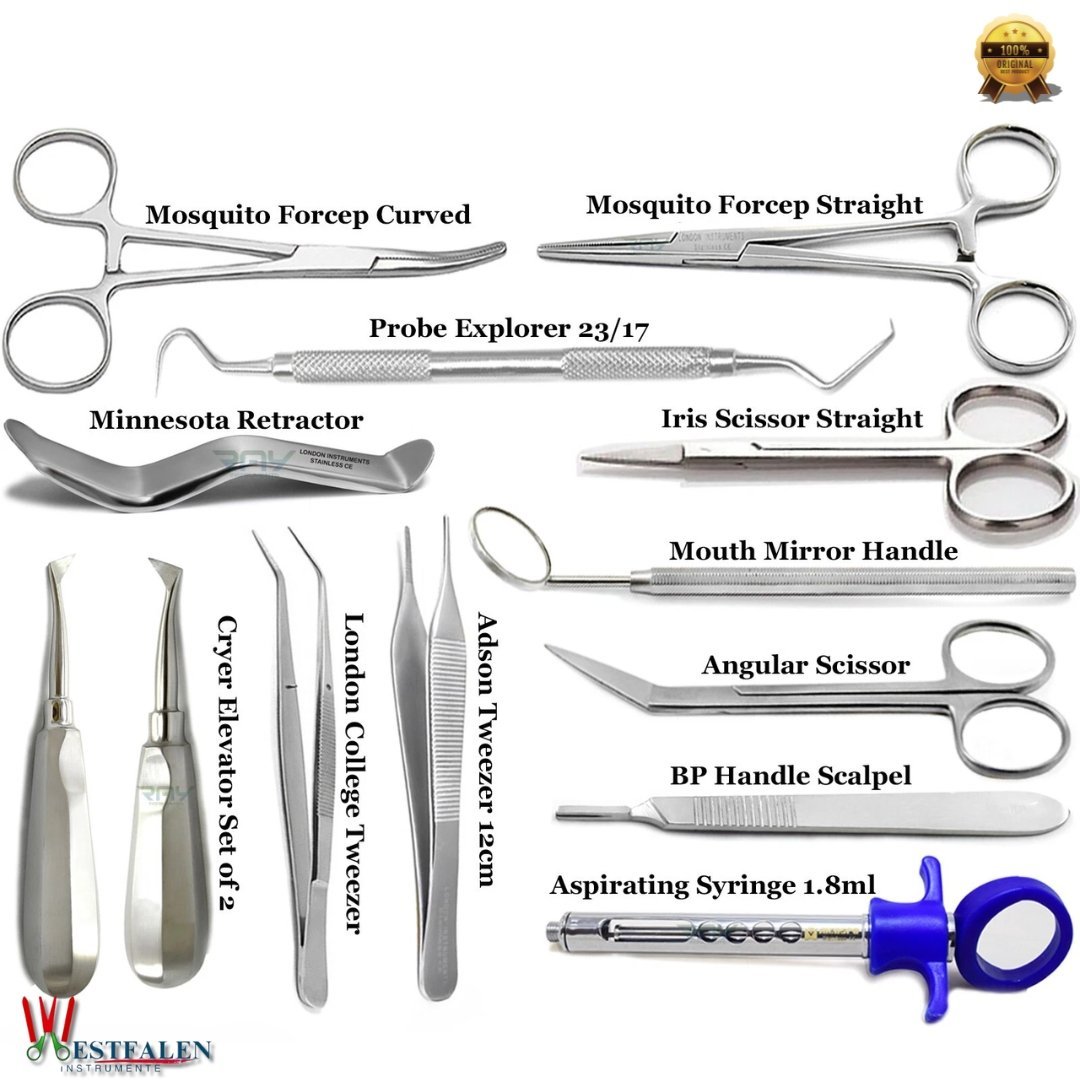 Dental Surgical Instruments Kit – 13 Pcs Implant & Oral Surgery Tooth Extraction Tool Set