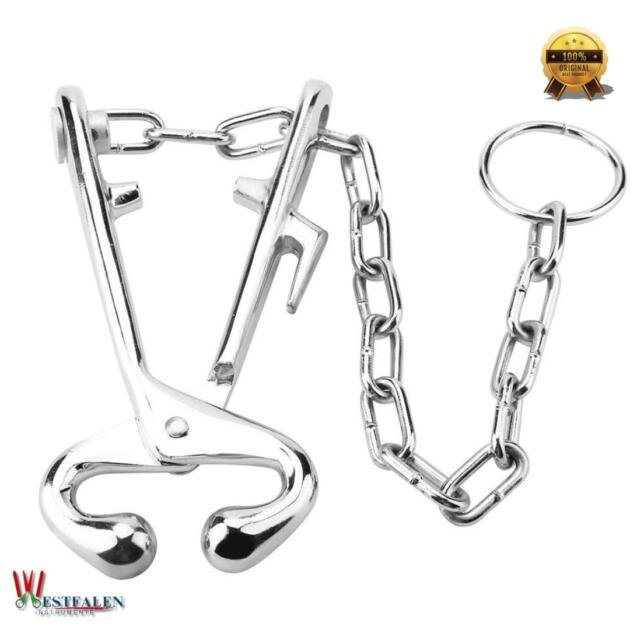 Stainless Steel Cow Nose Pliers with Chain – Humane Restraint Tool for Livestock Control and Handling