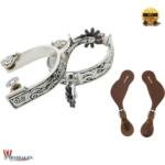 Jeereal Western Spurs with Leather Spur Straps – Engraved Rowel & Trim Set for Men and Women