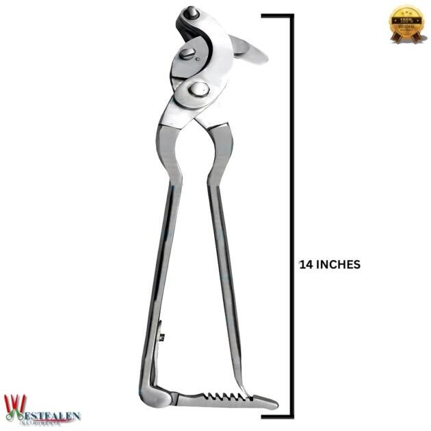 WESTFALEN INSTRUMENTE Serra Emasculator 14" – Triple Crush Veterinary Castration Tool with Ratchet and Bent Handle