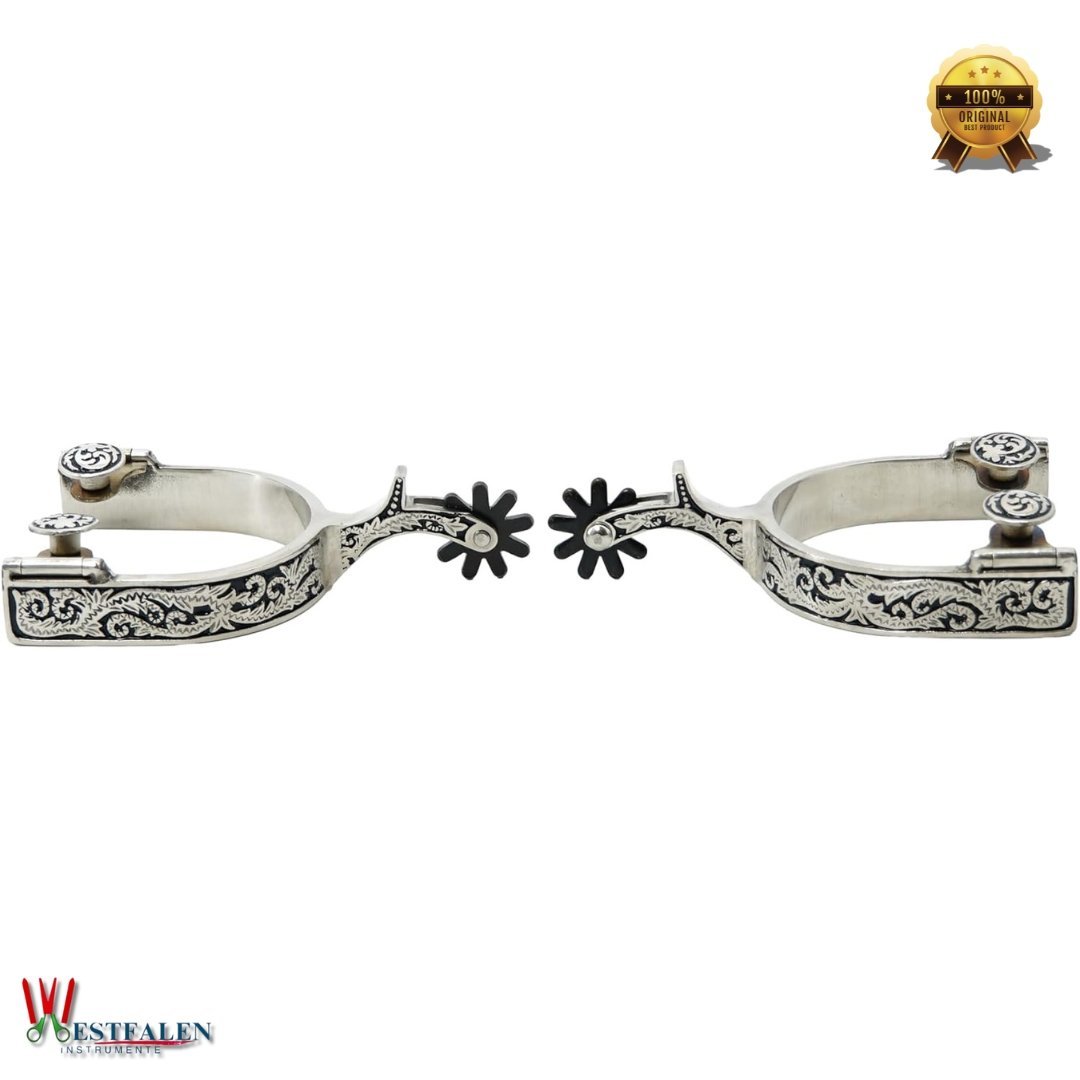 Jeereal Western Spurs with Leather Spur Straps – Engraved Rowel & Trim Set for Men and Women - Image 2