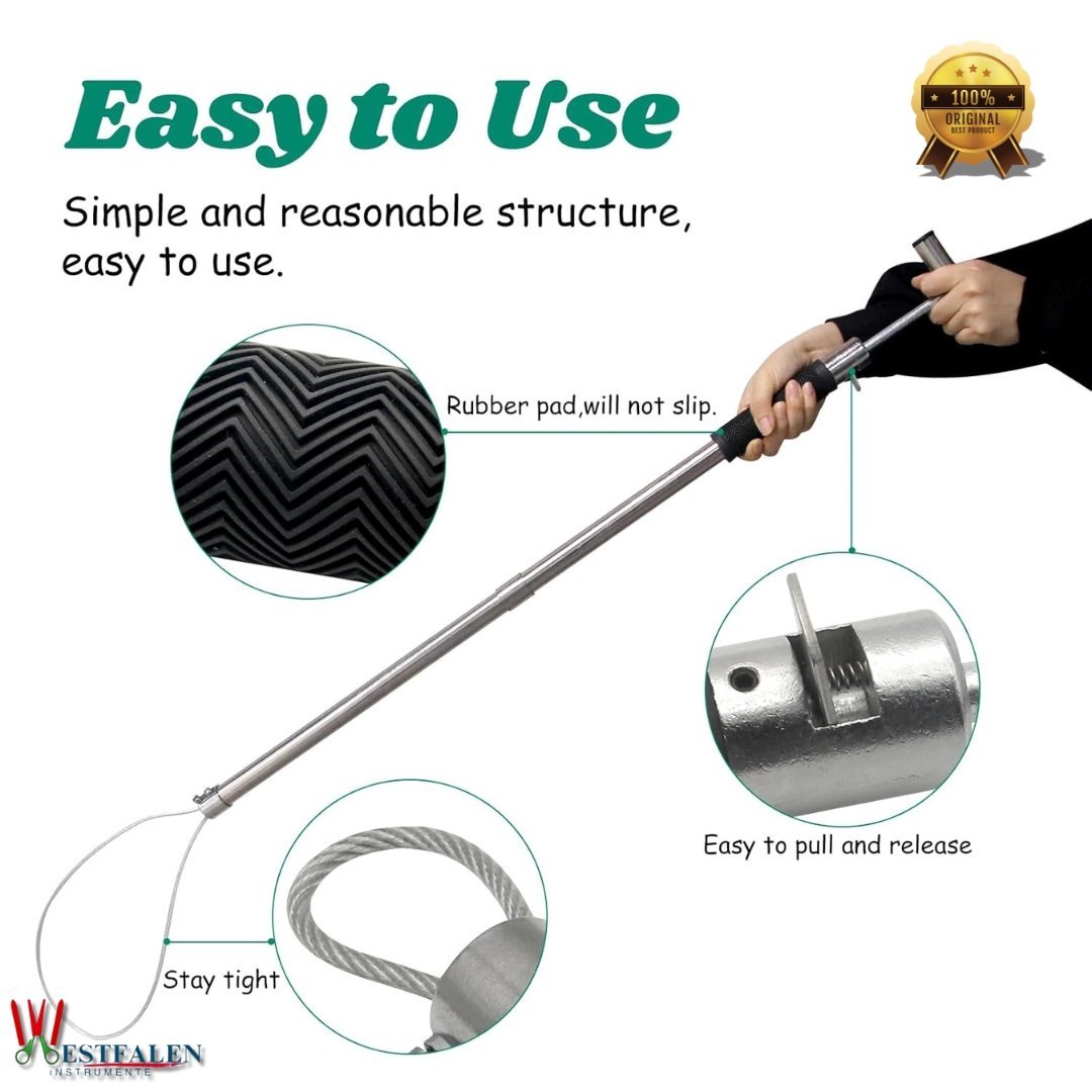 Stainless Steel Dog & Hog Catcher Pole – Portable Animal Control Tool with Locking Rope Loop and Anti-Slip Handle for Livestock, Farm, and Veterinary Use - Image 2