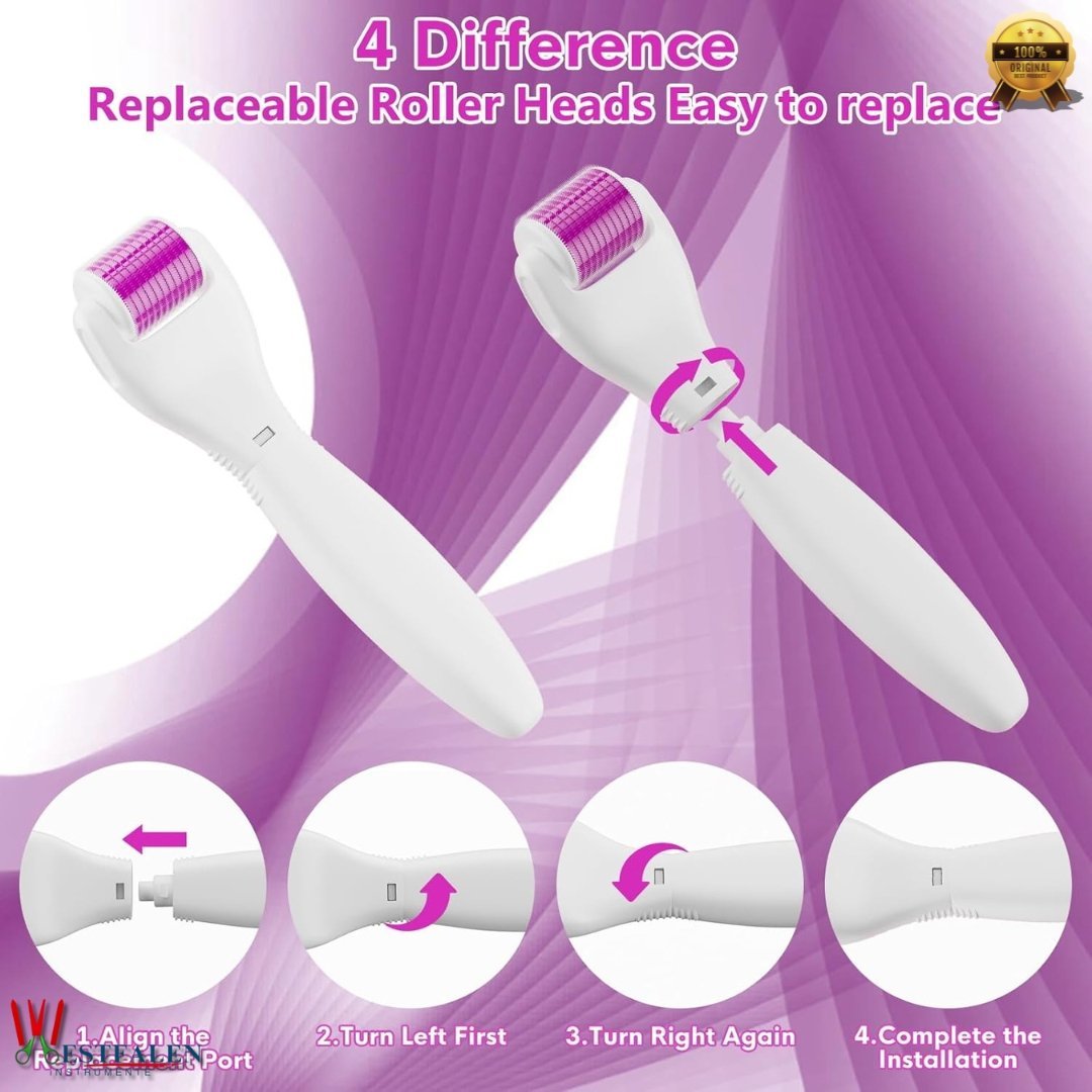 WESTFALEN INSTRUMENTE 6-in-1 Derma Roller Kit for Hair, Beard & Skin – Microneedling Set with 5 Replaceable Heads – 300, 720 & 1200 Titanium Needles - Image 2
