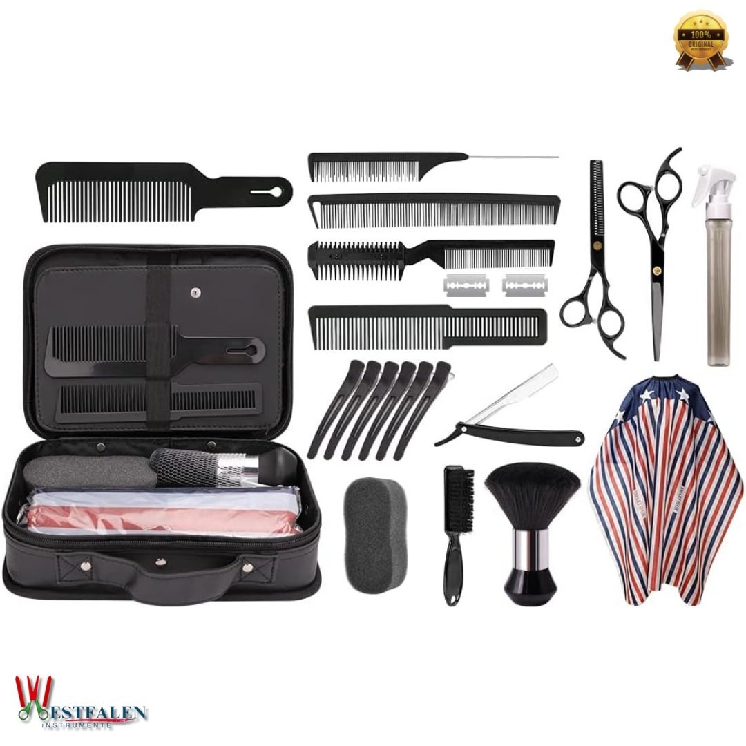 22 Pcs Professional Hair Cutting Kit – Complete Barber & Salon Tool Set with Scissors, Cape, Combs, Razor, Brush & Barber Bag - Image 3