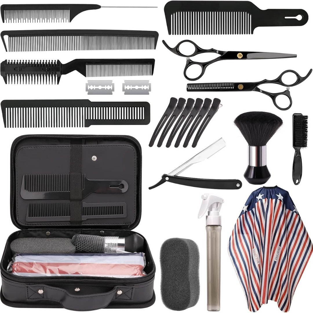 22 Pcs Professional Hair Cutting Kit – Complete Barber & Salon Tool Set with Scissors, Cape, Combs, Razor, Brush & Barber Bag - Image 4