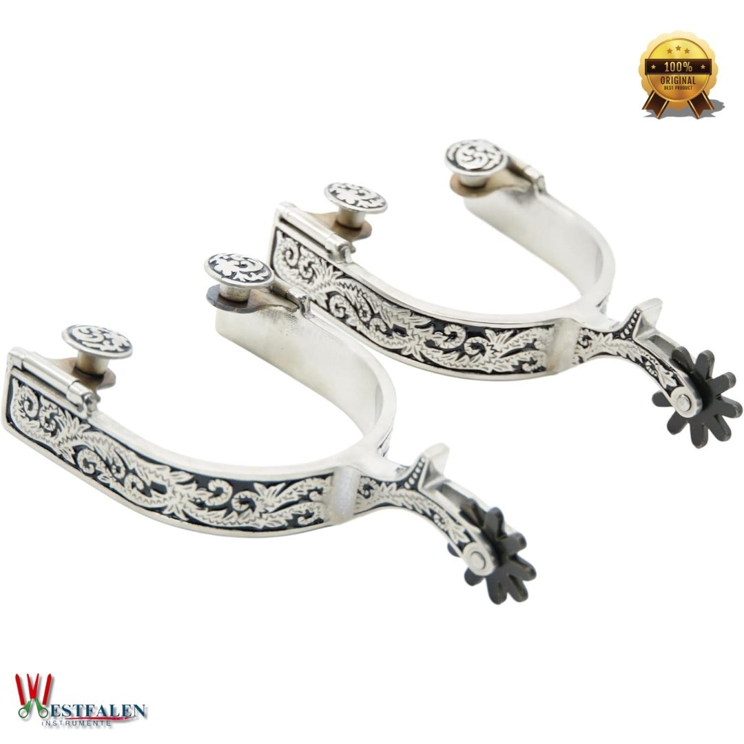 Jeereal Western Spurs with Leather Spur Straps – Engraved Rowel & Trim Set for Men and Women - Image 3