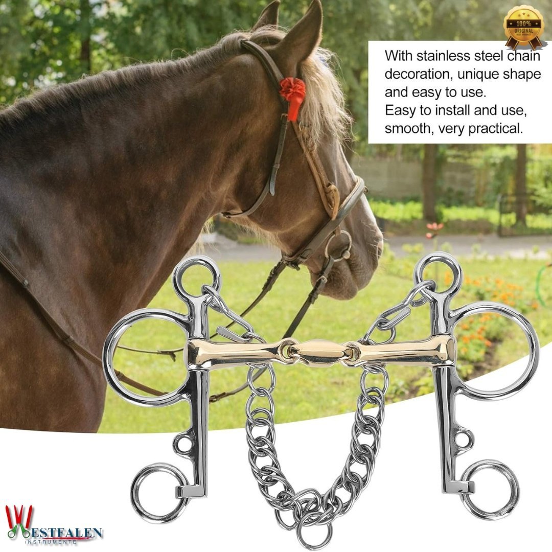 WESTFALEN INSTRUMENTE Stainless Steel Pelham Snaffle Horse Bit with Jointed Silicon Brass Connector - Image 3