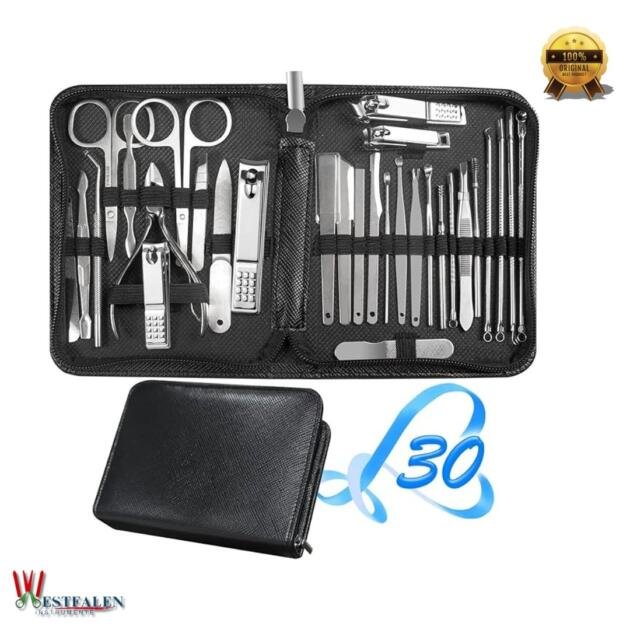 30-in-1 Black Professional Manicure & Pedicure Set Grooming Kit with Facial, Hand & Foot Care Tools