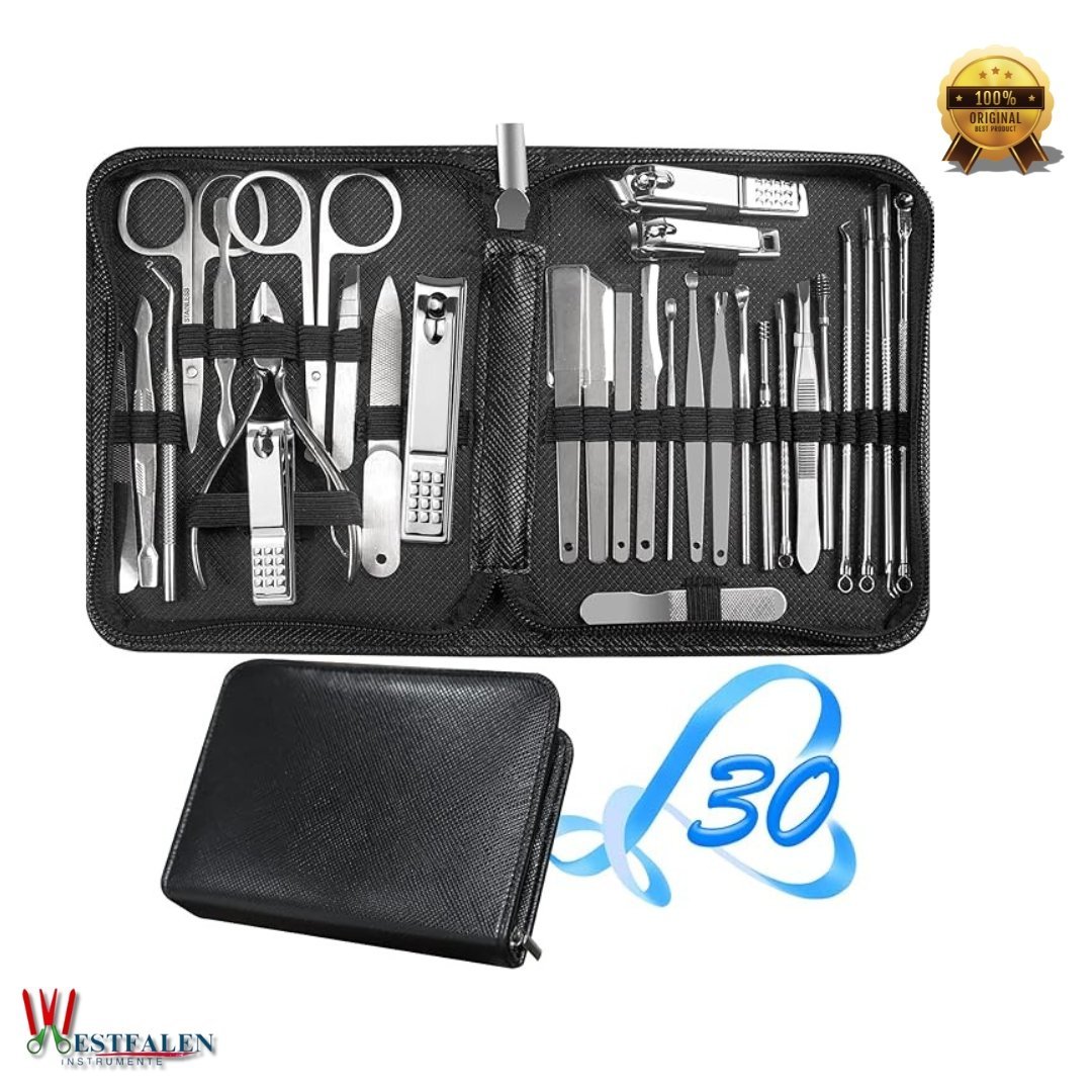 30-in-1 Black Professional Manicure & Pedicure Set Grooming Kit with Facial, Hand & Foot Care Tools