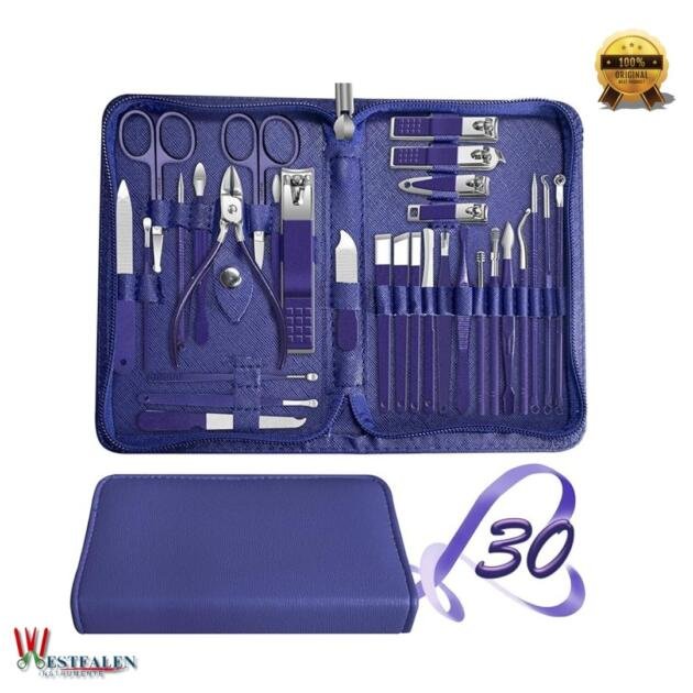 30-in-1 Navy Blue Professional Manicure & Pedicure Set Grooming Kit with Facial, Hand & Foot Care Tools
