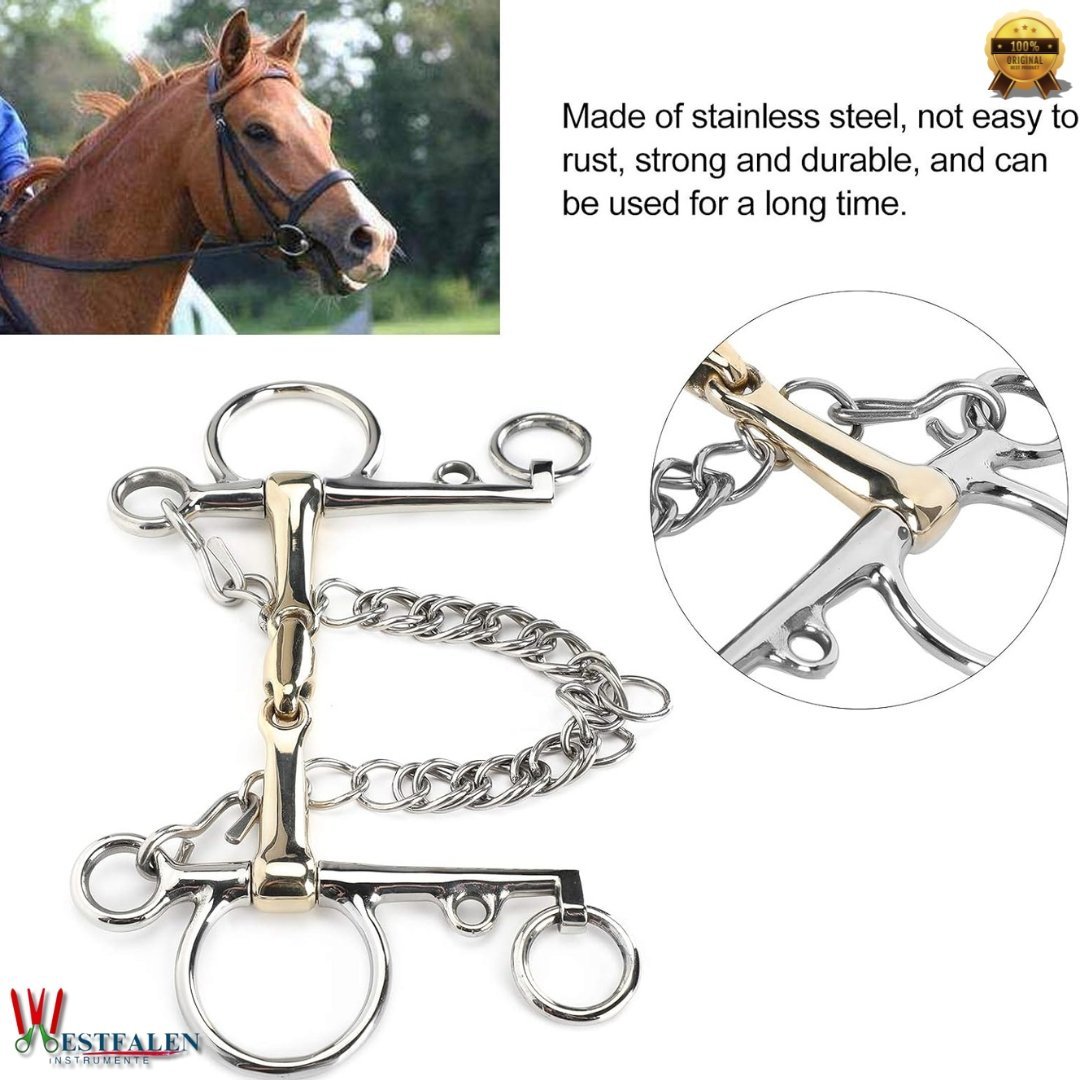 WESTFALEN INSTRUMENTE Stainless Steel Pelham Snaffle Horse Bit with Jointed Silicon Brass Connector - Image 4