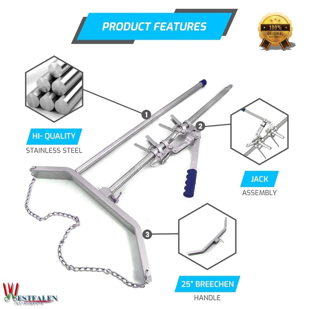 65” Stainless Steel Calf Puller – Precision Ratchet System, Ergonomic Design & Versatile Hook Attachments for Large Breed Cows - Image 4