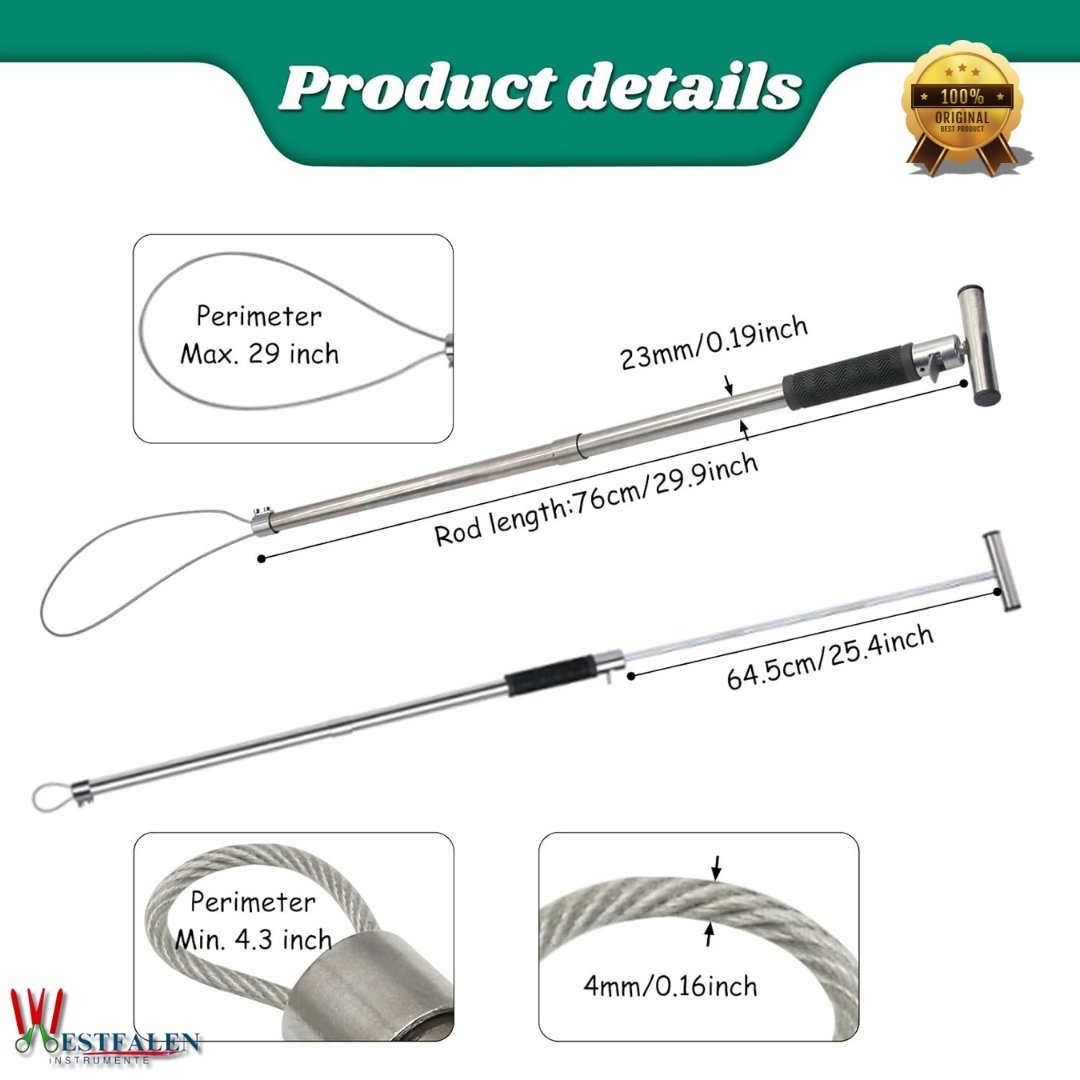 Stainless Steel Dog & Hog Catcher Pole – Portable Animal Control Tool with Locking Rope Loop and Anti-Slip Handle for Livestock, Farm, and Veterinary Use - Image 4