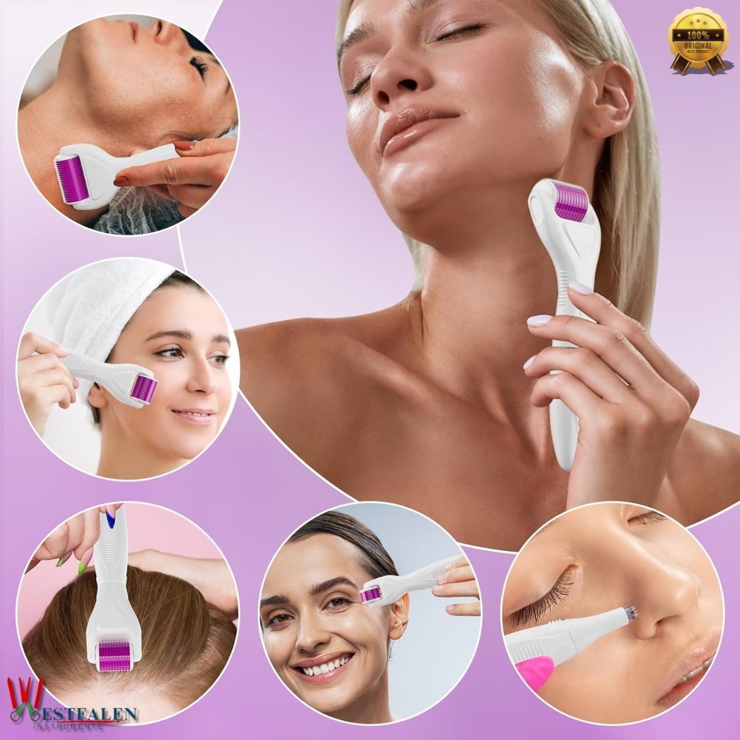 WESTFALEN INSTRUMENTE 6-in-1 Derma Roller Kit for Hair, Beard & Skin – Microneedling Set with 5 Replaceable Heads – 300, 720 & 1200 Titanium Needles - Image 4