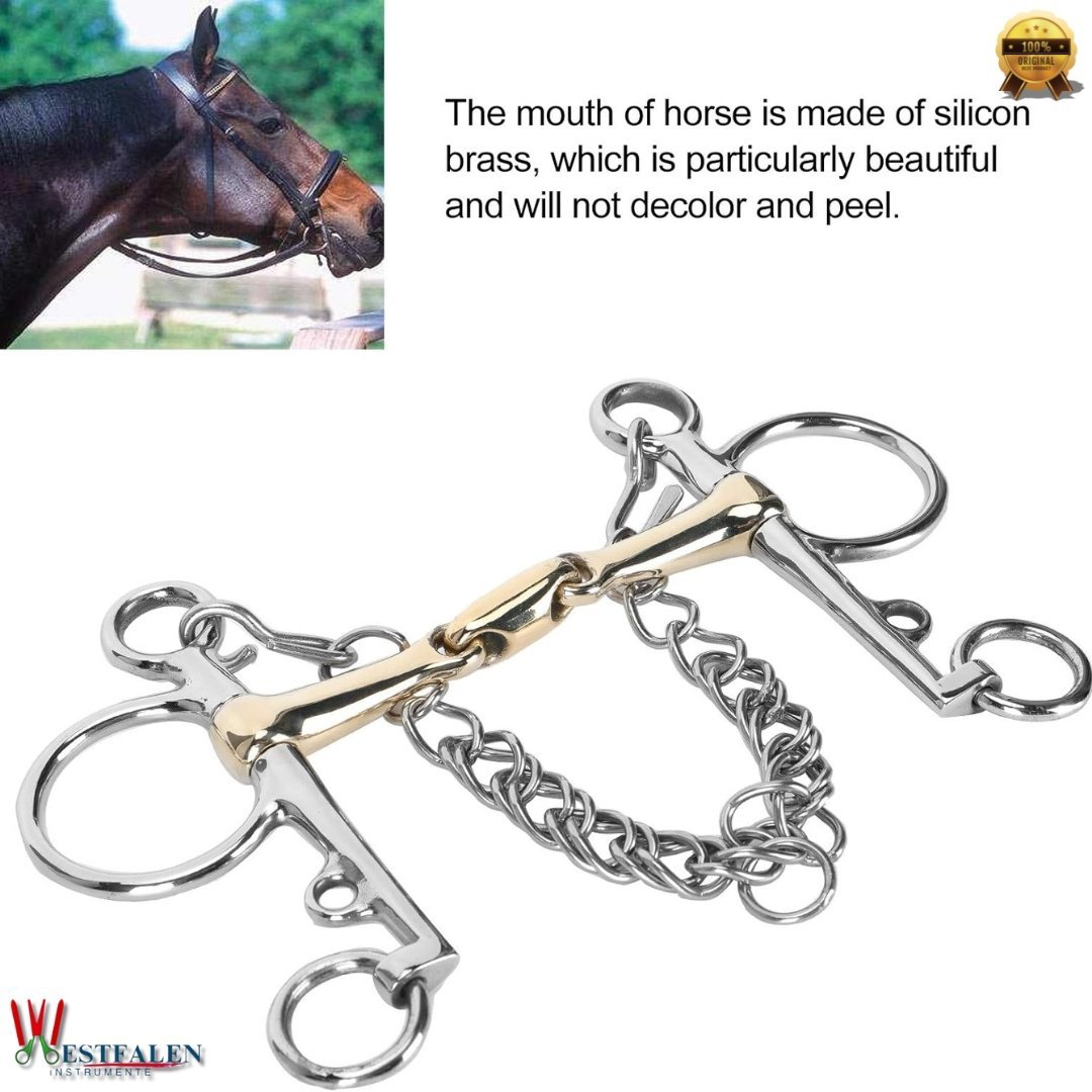 WESTFALEN INSTRUMENTE Stainless Steel Pelham Snaffle Horse Bit with Jointed Silicon Brass Connector - Image 5
