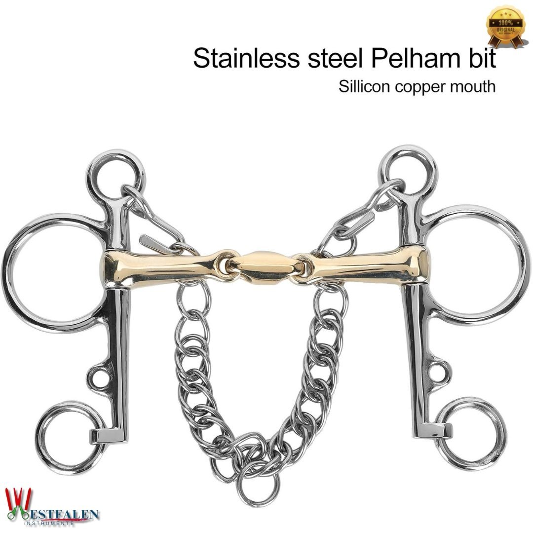WESTFALEN INSTRUMENTE Stainless Steel Pelham Snaffle Horse Bit with Jointed Silicon Brass Connector - Image 6