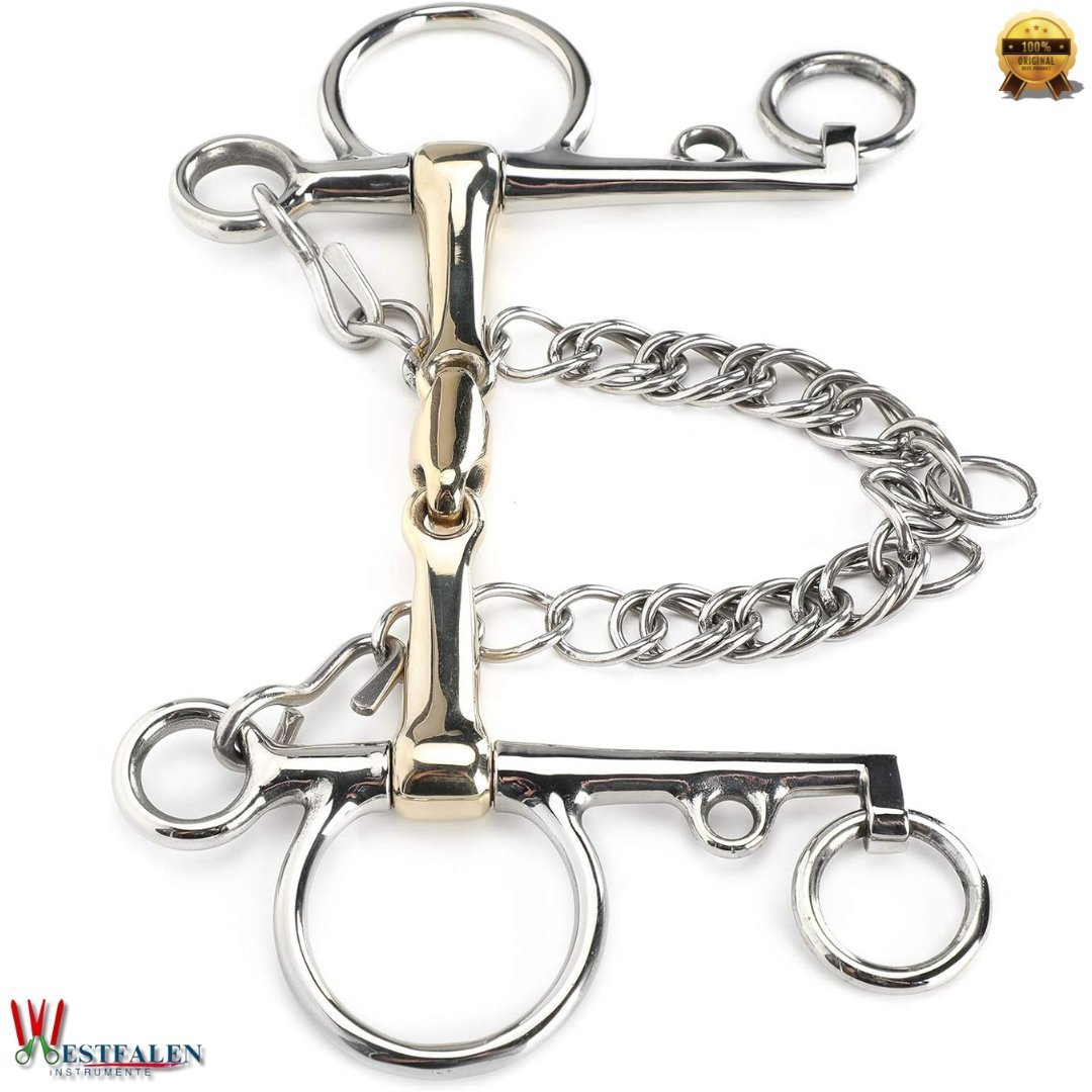 WESTFALEN INSTRUMENTE Stainless Steel Pelham Snaffle Horse Bit with Jointed Silicon Brass Connector - Image 7