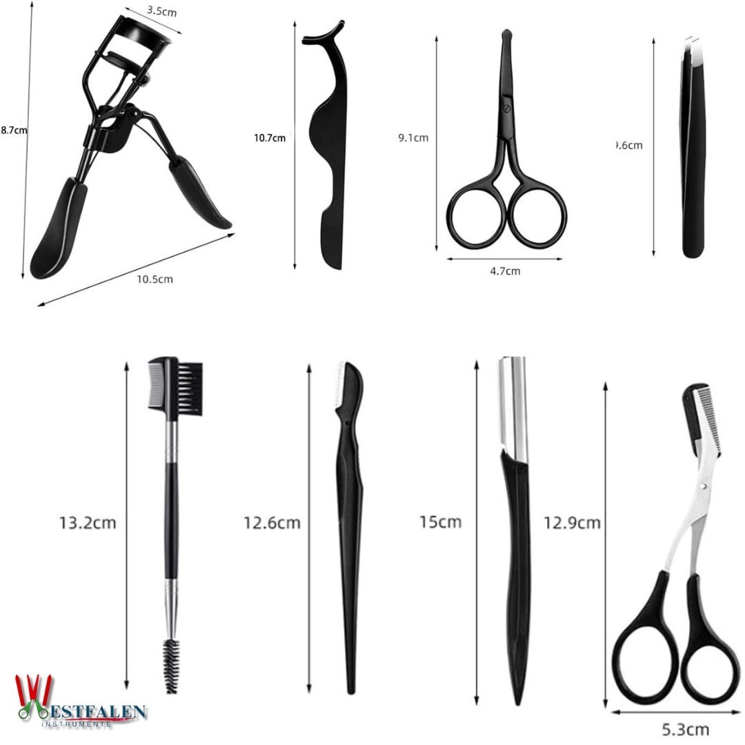 8-Piece Eyelash Curler & Eyebrow Grooming Kit – Complete Lash & Brow Makeup Tool Set (Black) - Image 2