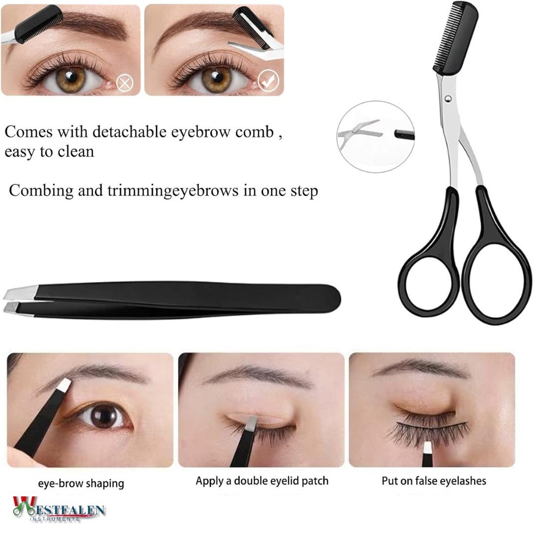8-Piece Eyelash Curler & Eyebrow Grooming Kit – Complete Lash & Brow Makeup Tool Set (Black) - Image 4