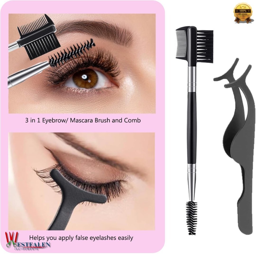 8-Piece Eyelash Curler & Eyebrow Grooming Kit – Complete Lash & Brow Makeup Tool Set (Black) - Image 5