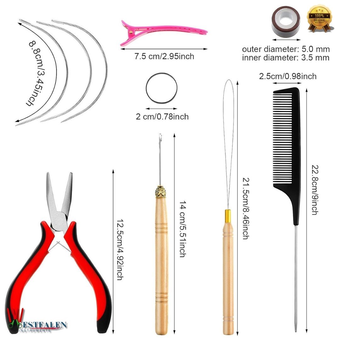 Hair Extension Tools Kit – Complete Set with 600 Silicone Lined Micro Ring Beads, Pliers, Hook Needles, Hair Needles, Alligator Clips, Comb & Rubber Bands - Image 2