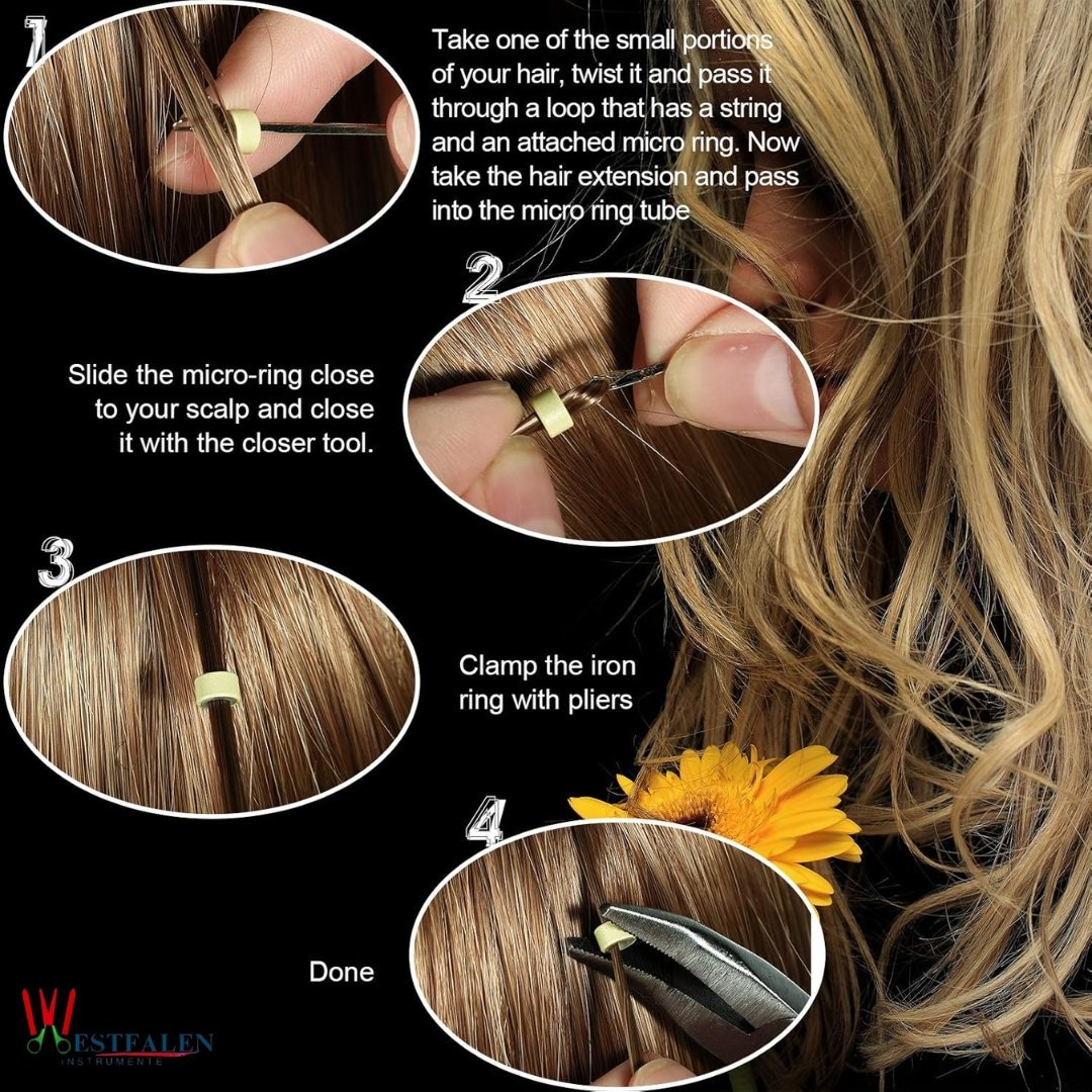 Hair Extension Tools Kit – Complete Set with 600 Silicone Lined Micro Ring Beads, Pliers, Hook Needles, Hair Needles, Alligator Clips, Comb & Rubber Bands - Image 3