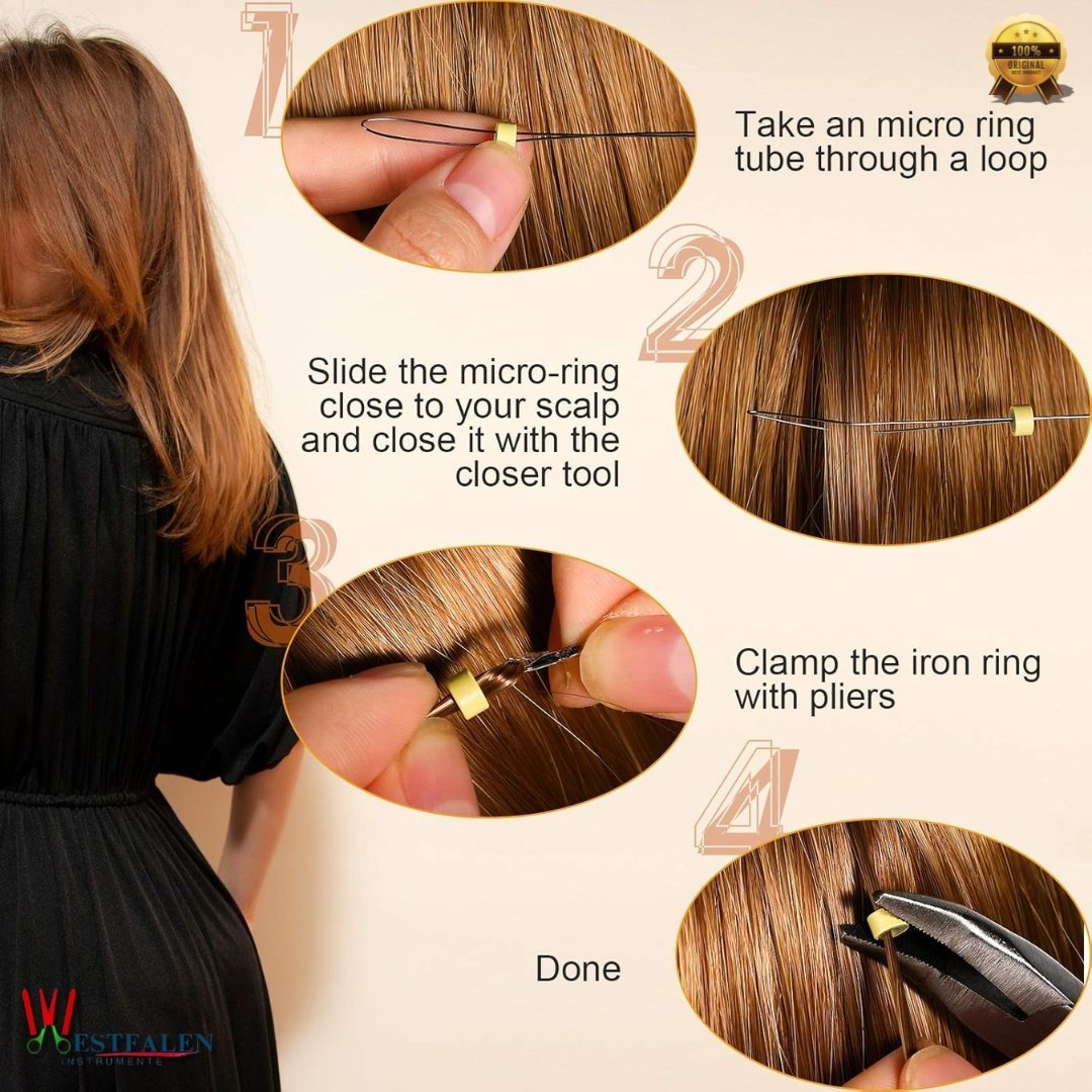 Hair Extension Tools Kit – Complete Set with 600 Silicone Lined Micro Ring Beads, Pliers, Hook Needles, Hair Needles, Alligator Clips, Comb & Rubber Bands - Image 5