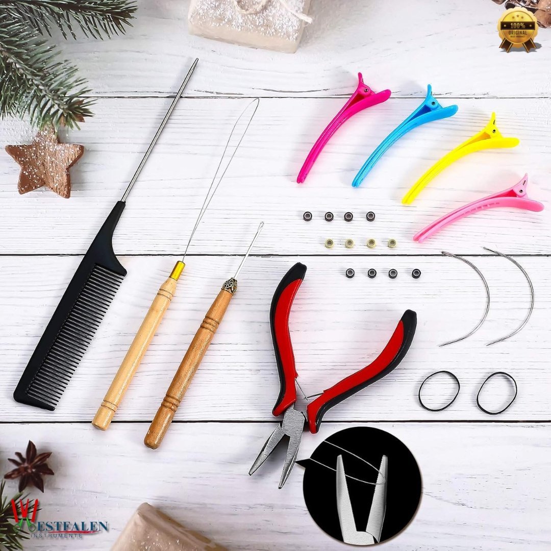 Hair Extension Tools Kit – Complete Set with 600 Silicone Lined Micro Ring Beads, Pliers, Hook Needles, Hair Needles, Alligator Clips, Comb & Rubber Bands - Image 7