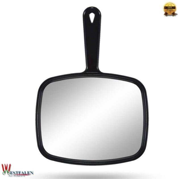 Handheld Salon Mirror – Square Black 7.4" x 10.3" – Hairdressing & Shaving Mirror with Handle, Lightweight & Clear View