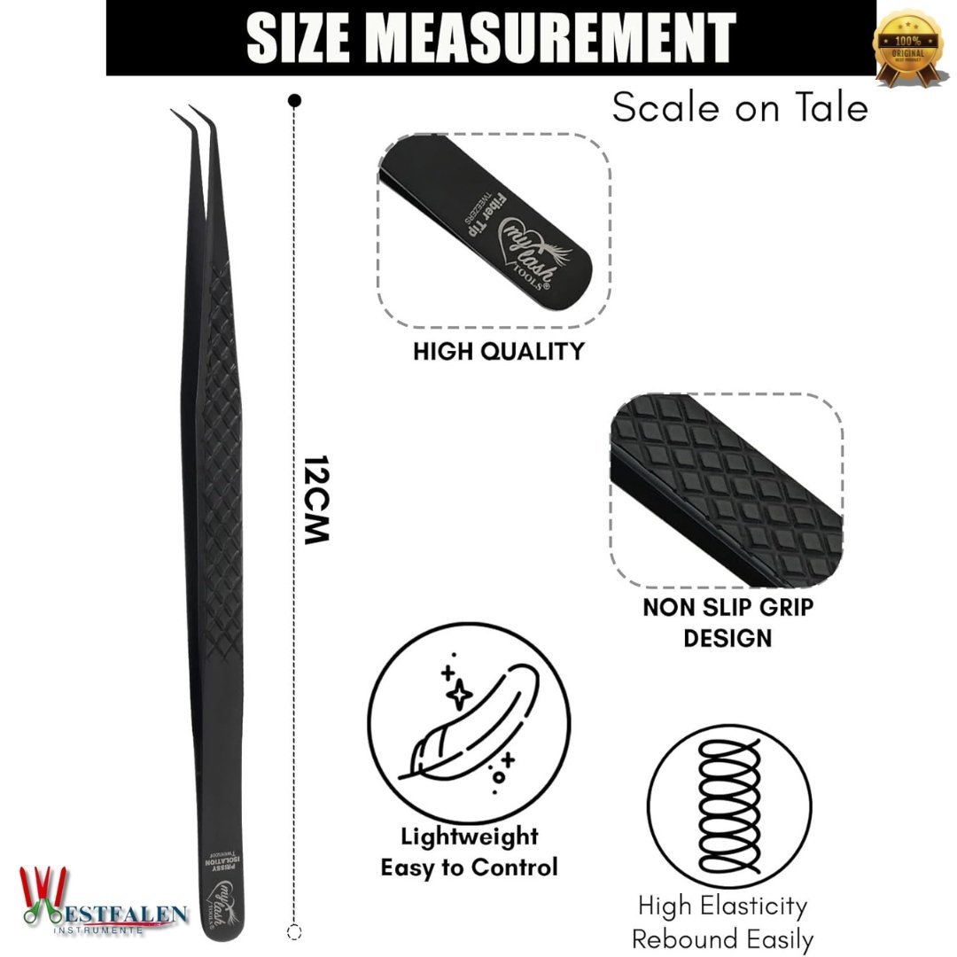 Isolation Tweezers – Curved Eyelash Extension Tool 14cm | Stainless Steel, Black Finish | For Classic & Volume Lash Techniques - Image 2