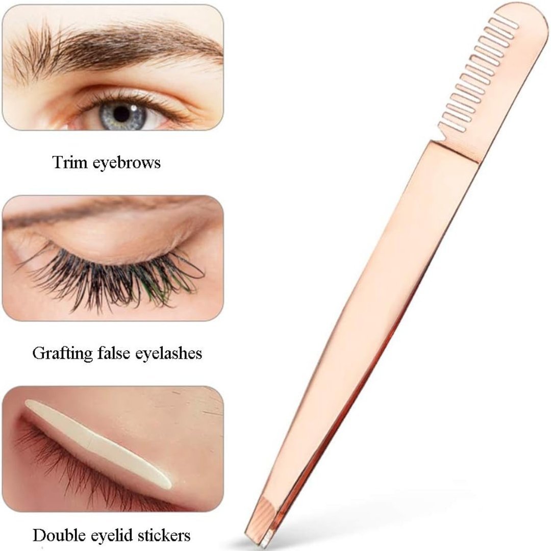 Multifunctional Eyebrow Tweezers with Comb – 10cm Stainless Steel Lash and Brow Grooming Tool - Image 5