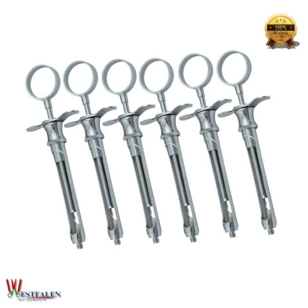 Pack of 6  Dental Anesthetic Syringe Self-Aspirating 1.8CC Stainless Steel