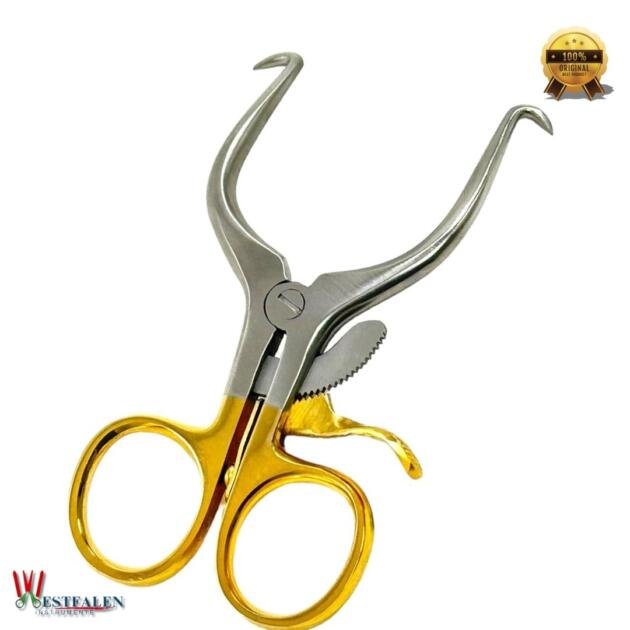 Pediatric Gelpi Retractor 3.5″ – Self-Retaining Veterinary Retractor with Locking Mechanism & Gold Finger Rings