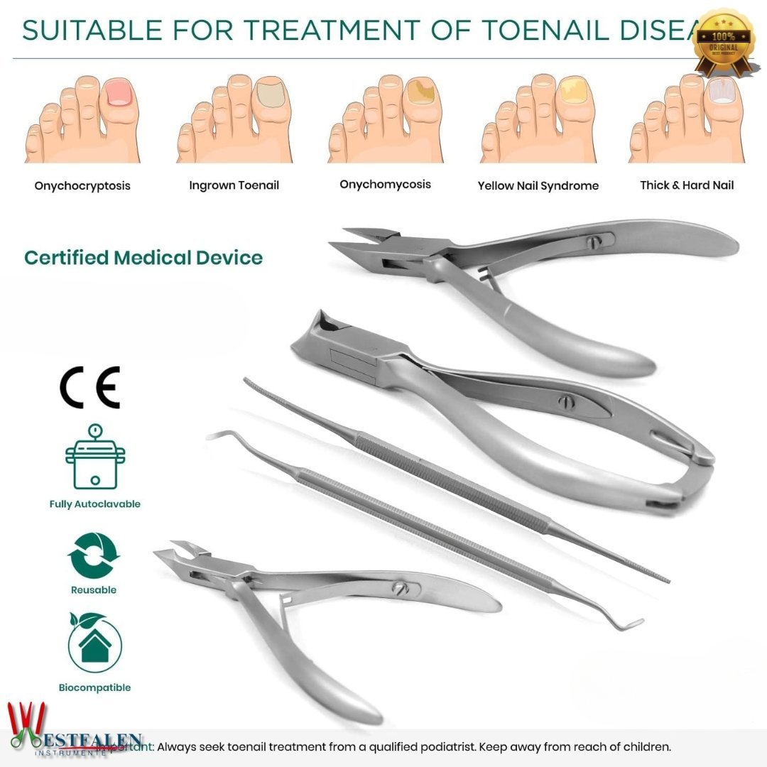 WESTFALENINSTRUMENTE 5-Piece Podiatry Tool Kit – Professional Toenail Nippers, Cuticle Trimmer, Blacks File & Probe – Reusable and Autoclavable Foot Care Set - Image 3