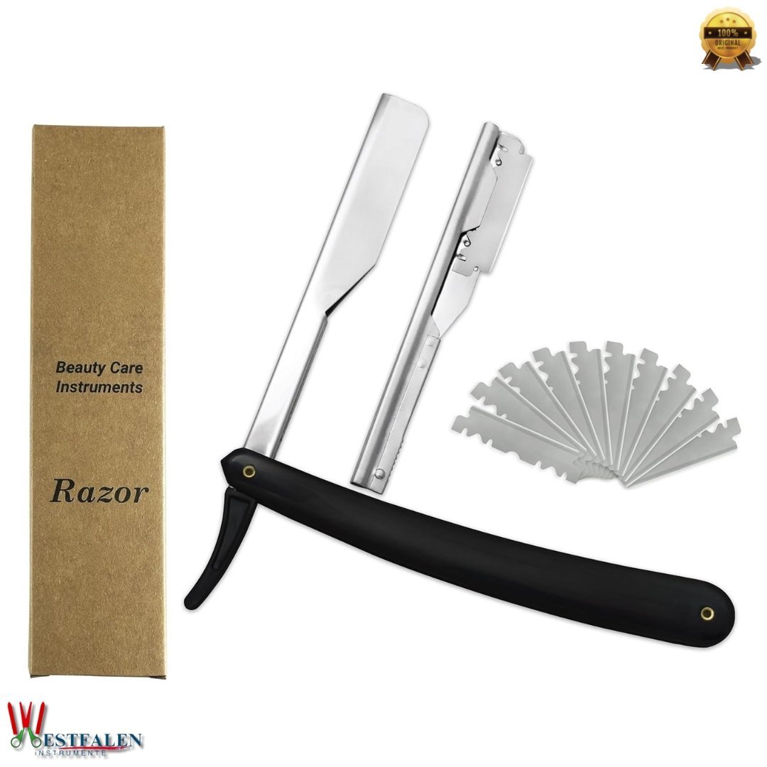 Professional Barber Straight Edge Razor with 10 Blades – Manual Shaver, Salon Quality Grooming Tool